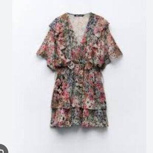 Zara Floral Ruffle mini babaydoll dress size Small